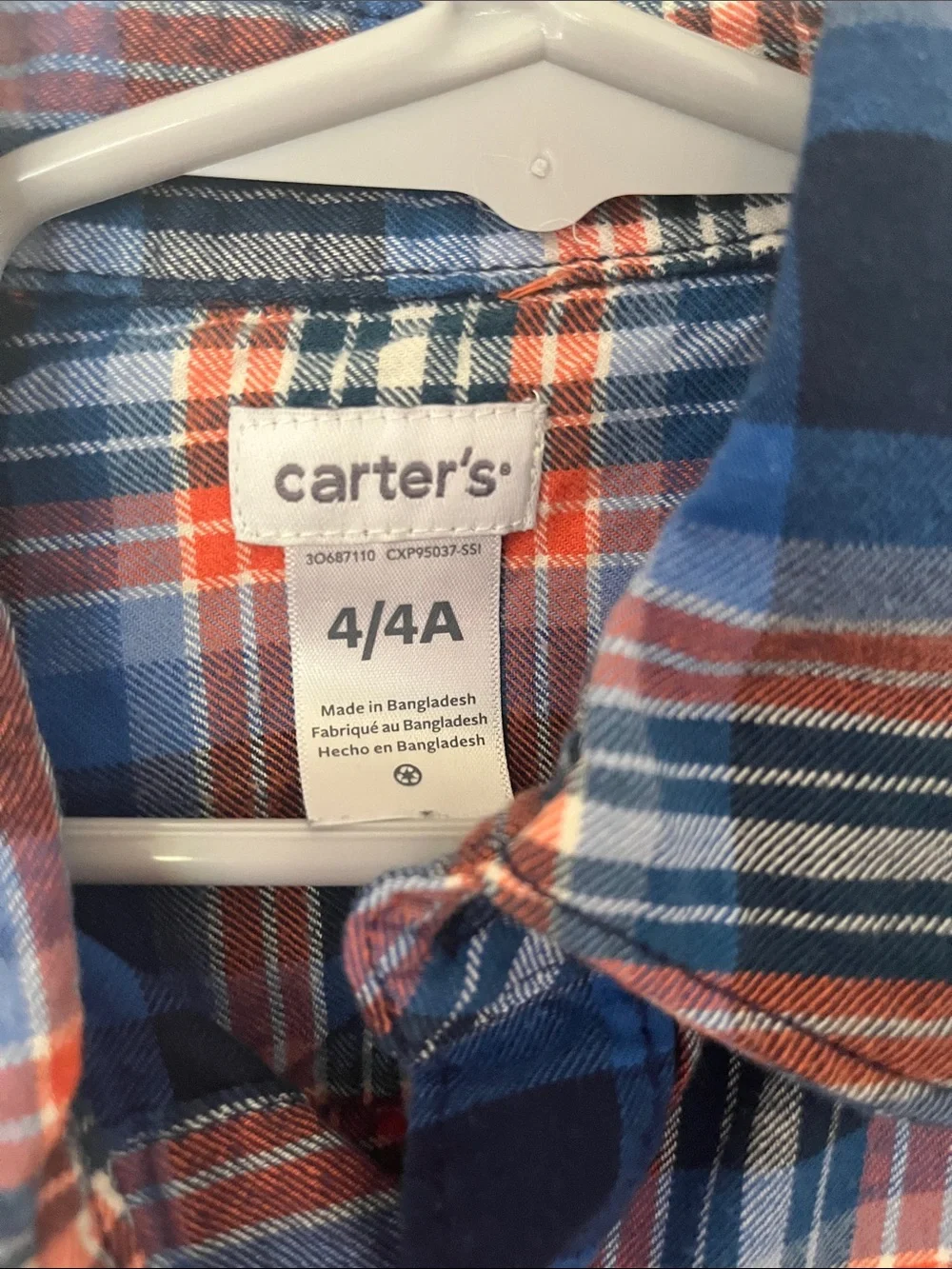 Carter's Blue, Orange & Black Plaid Button-Down Shirt